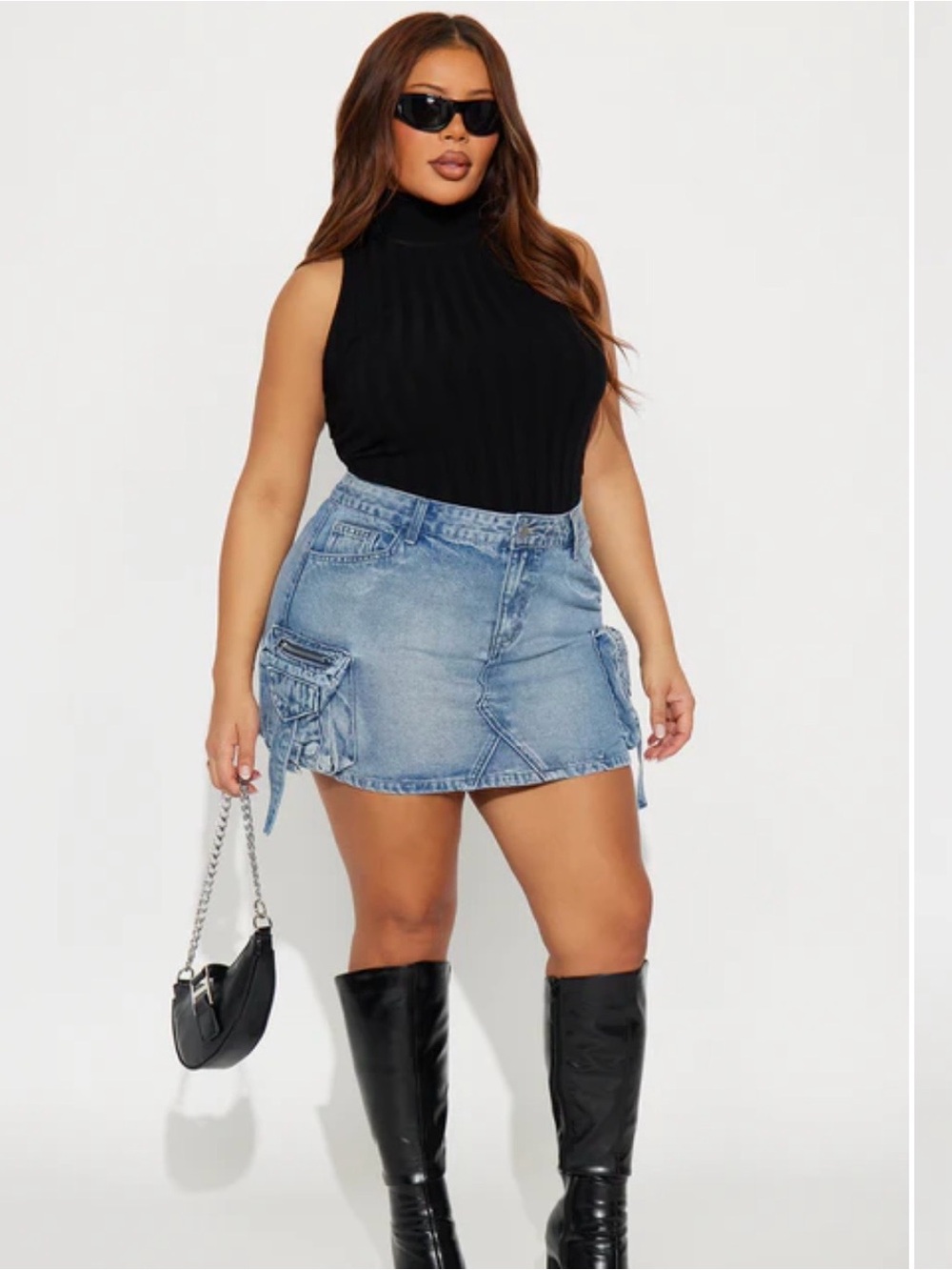 Fashion Nova Plus Light Blue Denim Cargo Mini Skirt